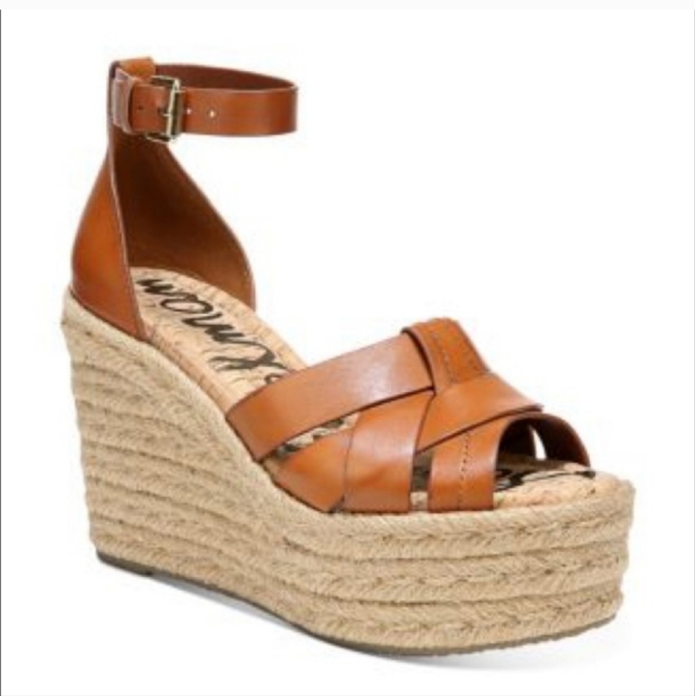 Sam Edelman Tan Leather Espadrille Wedge Sandals
